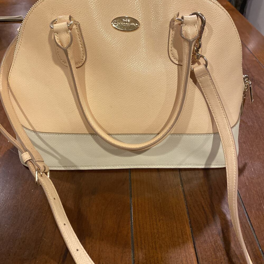 Coach Crossgrain Cora Domed Satchel In Apricot & Chalk Bicolor Leather Handbag